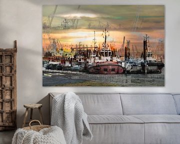 Tugboat in the sunset by Karsten Jordan