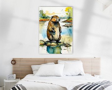 Bever aquarel van MIROKKU