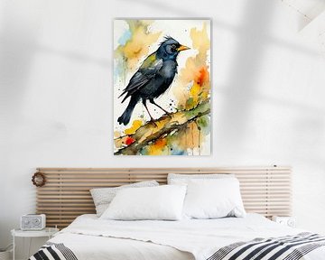 Merel aquarel van MIROKKU