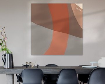 Abstracte vormen en lijnen in terracotta, grijs en bruin. van Dina Dankers