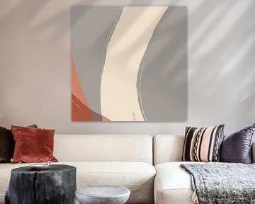 Abstracte vormen en lijnen in grijs, wit, terracotta. van Dina Dankers