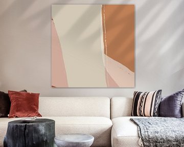 Abstracte kunst. Lijnen in wit, oranje, roze. van Dina Dankers