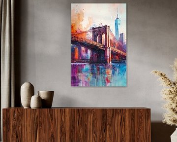 Brooklyn Bridge in Watercolour with Manhattan Skyline by Thea
