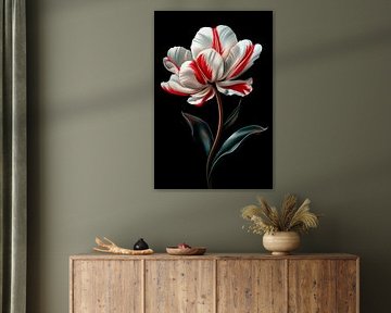 Red with white tulip by Richards Fine Art