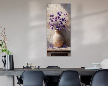 Modern Bloemen Schilderij | Rustic Purple Elegance Unveiled van Kunst Kriebels