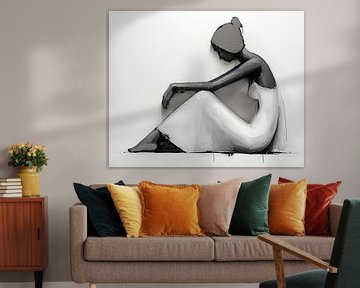 Vrouw Zwart-Wit | Silent Contemplation Mood van De Mooiste Kunst