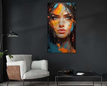 Portret van een abstracte vrouw met geschilderd gezicht, aquarel olieverfschilderij ontwerp, verticaal van Animaflora PicsStock