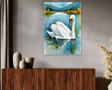 Knobbelzwaan aquarel van MIROKKU