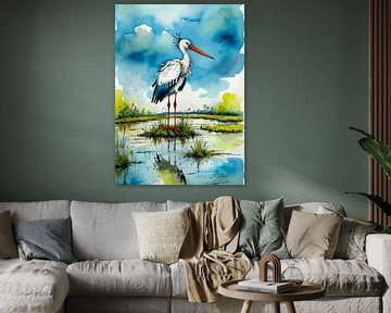 Ooievaar aquarel van MIROKKU