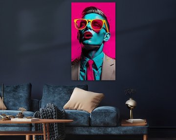 Abstract pop-art vintage mannenportret met kleurrijke huid en zonnebril artwork ontwerp verticaal van Animaflora PicsStock