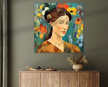 Vrouw met wilde bloemen van Gert-Jan Siesling