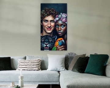 Koppel met panter en papegaai #5 van Liona Toussaint