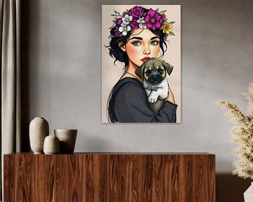 Portret - Meisje met hond - #1 van Liona Toussaint