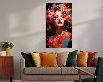 Portret van een vrouw met geschilderd gezicht, pop-art ontwerp, verticaal van Animaflora PicsStock