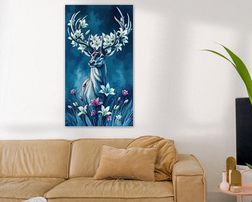 Proud stag with lilies - Tierwelt #12 by Liona Toussaint