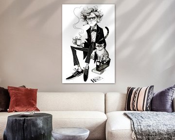 Karikatuur van een zakenman met zijn kat van Karina Brouwer