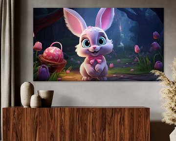 Roze paashaas met paaseieren 3d beeldverhaal, Illustratie Art Design van Animaflora PicsStock