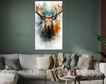 Portret van een eland, aquarelkunst, verticaal ontwerp