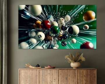 Coloured billiard balls in motion by Frank Heinz