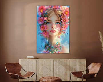 femme avec des fleurs métropolitaines