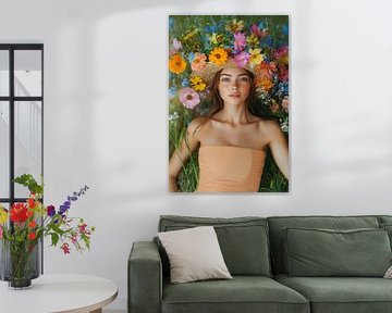 Frau mit Blumen im großstädtischen Stil