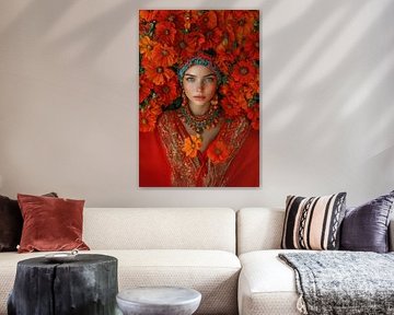 Frau mit Blumen im großstädtischen Stil