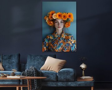 Frau mit Blumen im großstädtischen Stil