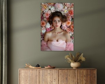 Frau mit Blumen im großstädtischen Stil