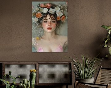 Frau mit Blumen im großstädtischen Stil