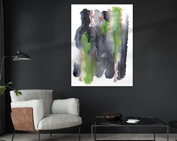 Abstract in grijs, groen en metallic van AI and Me