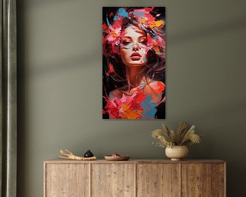 Portret van een vrouw, kleurrijk pop-artontwerp, verticaal van Animaflora PicsStock