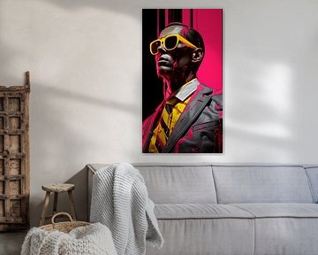 Abstract pop-art vintage mannenportret met kleurrijke huid en zonnebril artwork ontwerp verticaal van Animaflora PicsStock