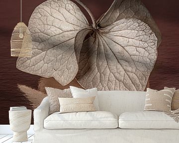 Stilleven van Hortensiablaadjes met waterige weerspiegeling van Marjolijn van den Berg