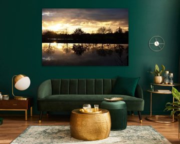 dusk with sunset on the river Ems