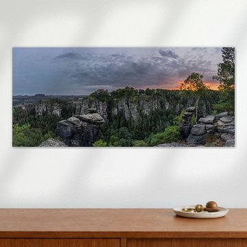 Panoramagezicht op Bastei met zonsondergang van Joey Juffermans