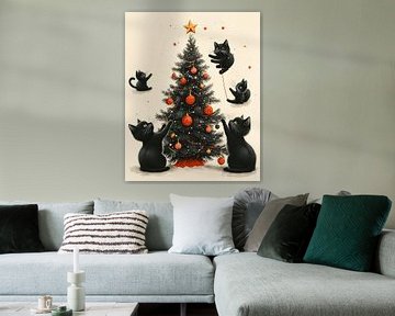 Festliche Katzen und der Weihnachtsbaum