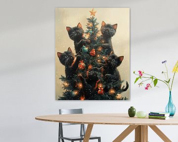 Festliche Katzen und der Weihnachtsbaum