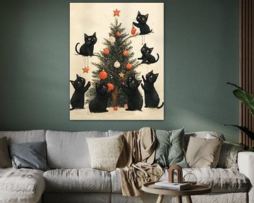 Festliche Katzen und der Weihnachtsbaum