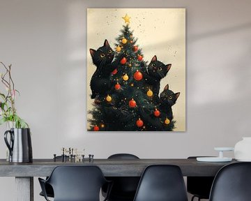 Festliche Katzen und der Weihnachtsbaum
