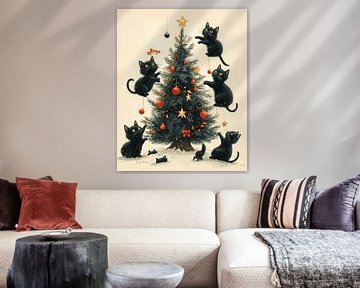 Festliche Katzen und der Weihnachtsbaum