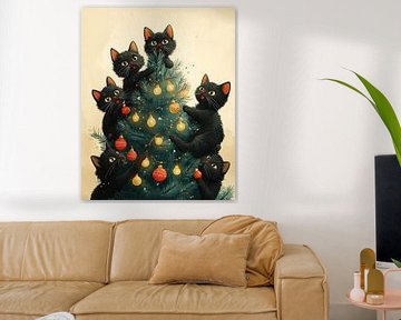 Festliche Katzen und der Weihnachtsbaum