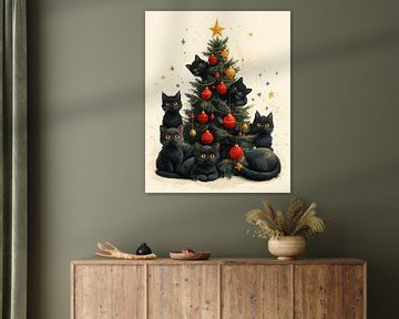 Festliche Katzen und der Weihnachtsbaum