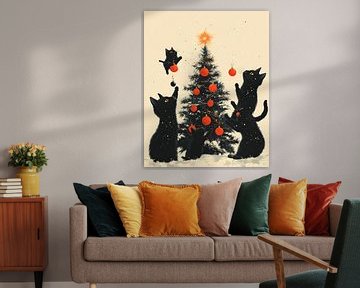 Festliche Katzen und der Weihnachtsbaum