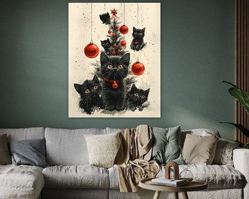 Festliche Katzen und der Weihnachtsbaum