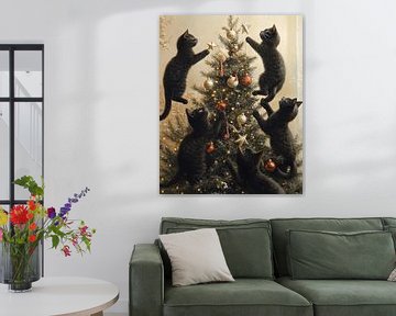 Festliche Katzen und der Weihnachtsbaum