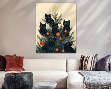 Festliche Katzen und der Weihnachtsbaum