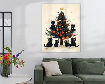Festliche Katzen und der Weihnachtsbaum