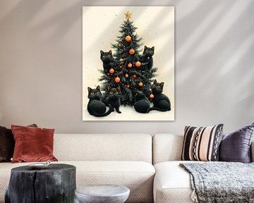 Festliche Katzen und der Weihnachtsbaum
