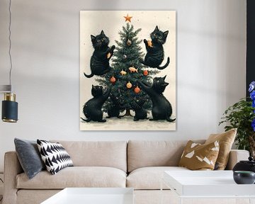 Festliche Katzen und der Weihnachtsbaum