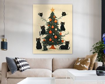 Festliche Katzen und der Weihnachtsbaum